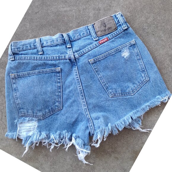 Y2k Vintage Reworked Wrangler 5 Pocket Distressed Jeans Shorts sz 14 (34 Mens - Picture 6 of 6
